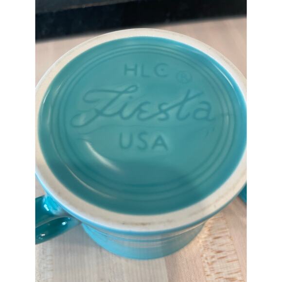 Fiesta Ceramic turquoise mugs set of two with classic ring handle USA MADE - Picture 3 of 7